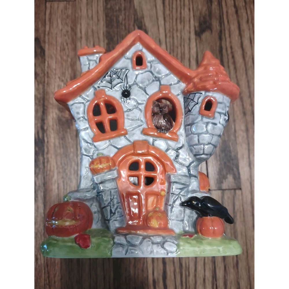 Vintage The White Barn Candle Co Ceramic Halloween Haunted House Tealight...